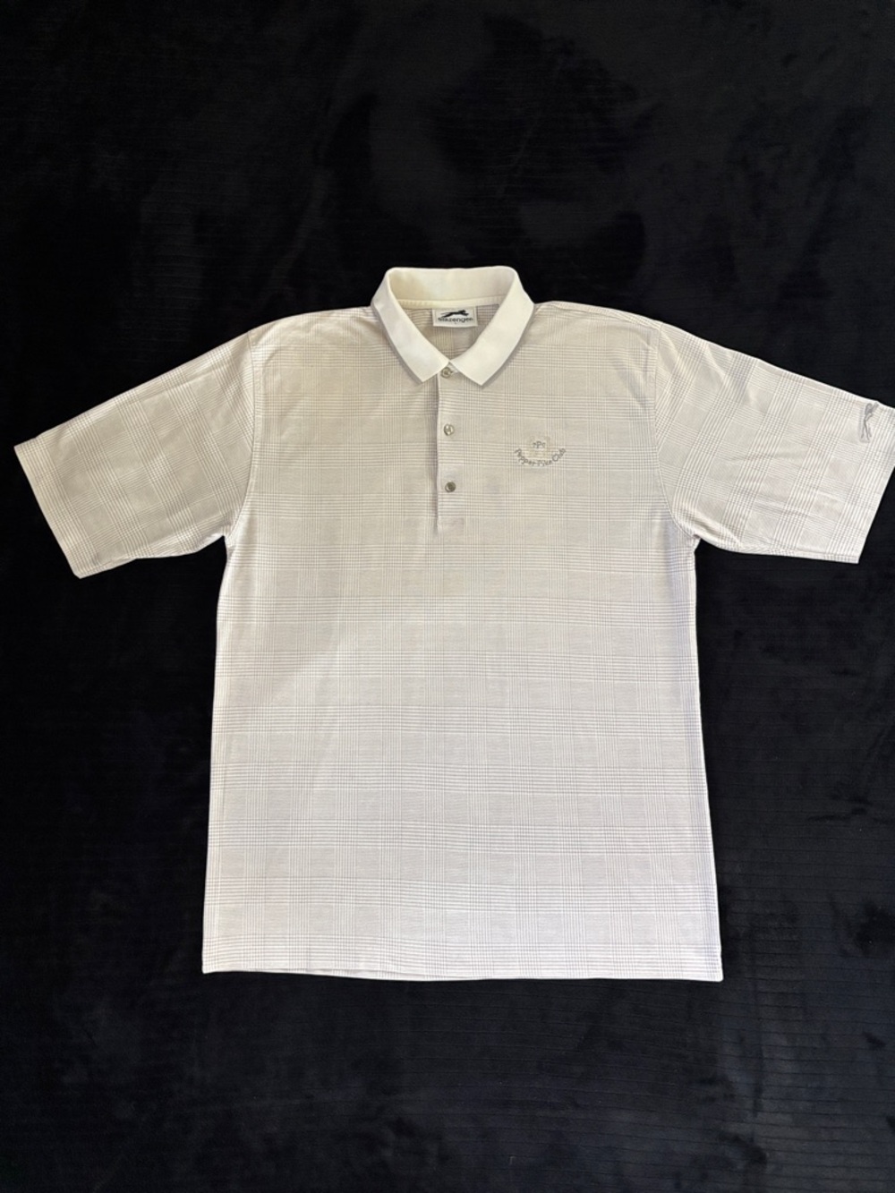 Slazenger Men's Sz L gray n white checkered golf polo w Pepper Pike Club logo
